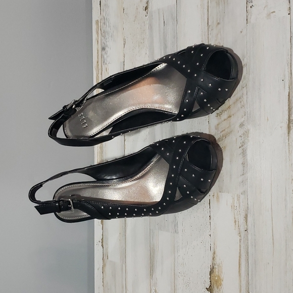 EUC SILVER STUDDED ELLE HEELS - Picture 2 of 7